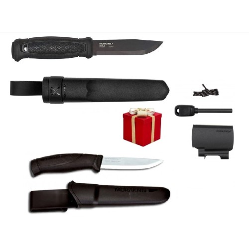 Cutit Morakniv Garberg Black, lama otel carbon + CADOU kit supravietuire si cutit Companion Black