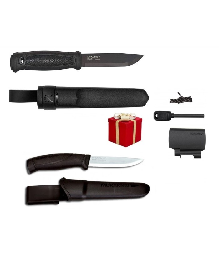 Cutit Morakniv Garberg Black, lama otel carbon + CADOU kit supravietuire si cutit Companion Black